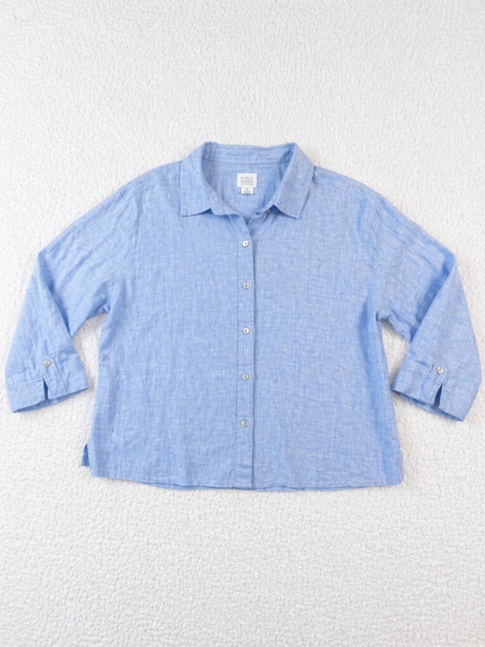 Sigrid Olsen Linen Shirt M Blue Coastal Grandma Beachy Boxy Oversized Button Up